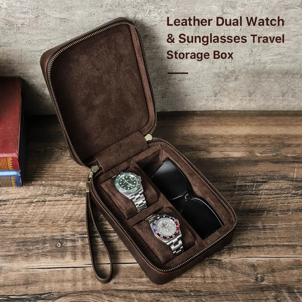 Genuine Leather Watch Travel Case Sunglasses Box My Store