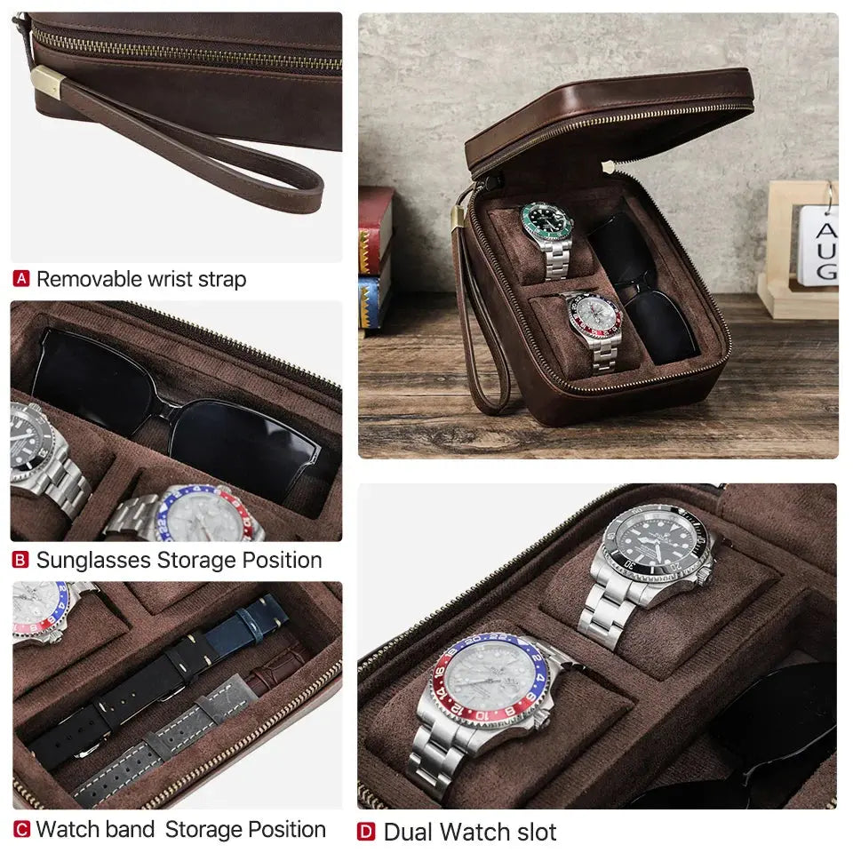 Genuine Leather Watch Travel Case Sunglasses Box My Store