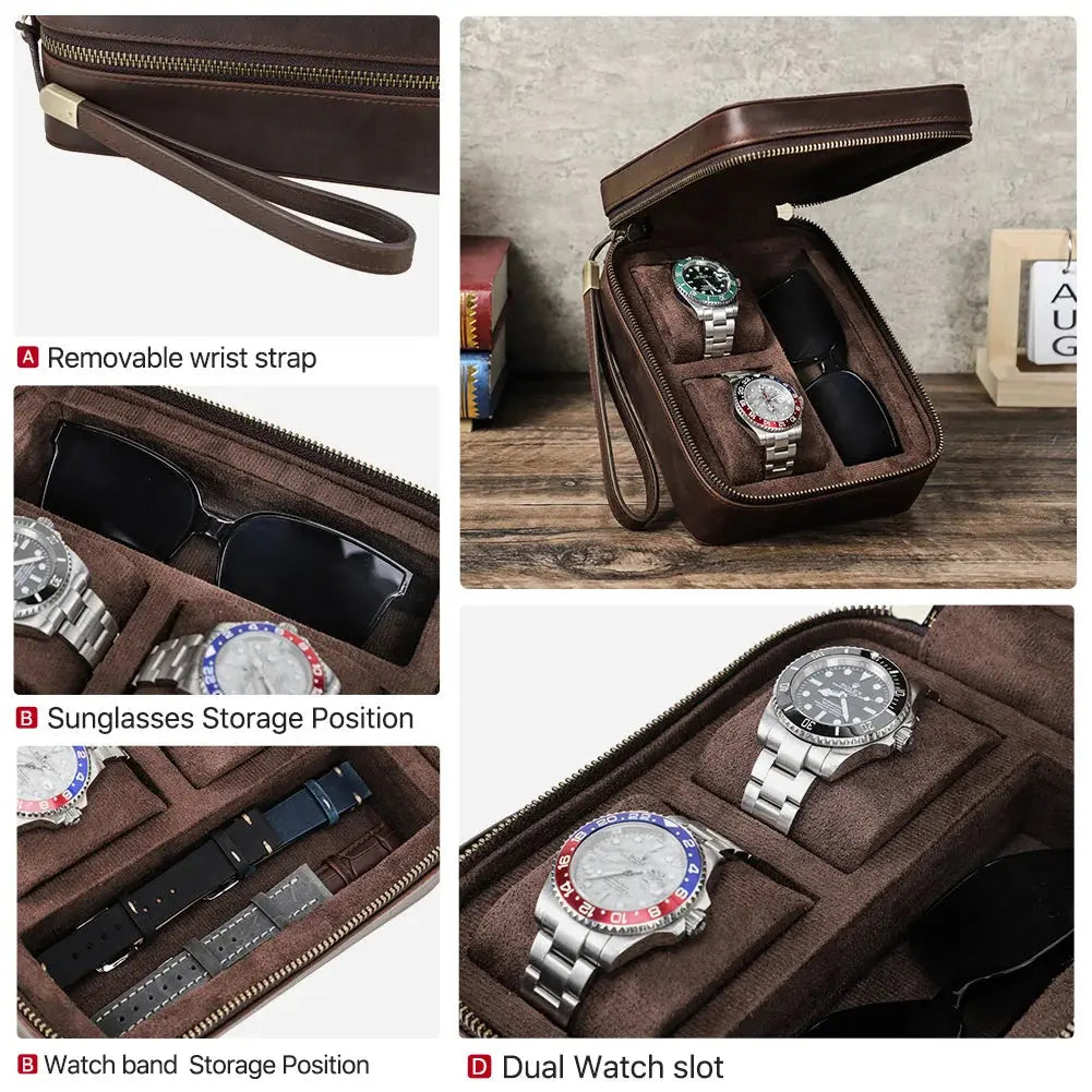 Genuine Leather Watch Travel Case Sunglasses Box My Store