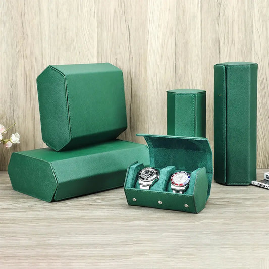 Exquisite Green Genuine Leather Hexagon Watch Case Holder My Store